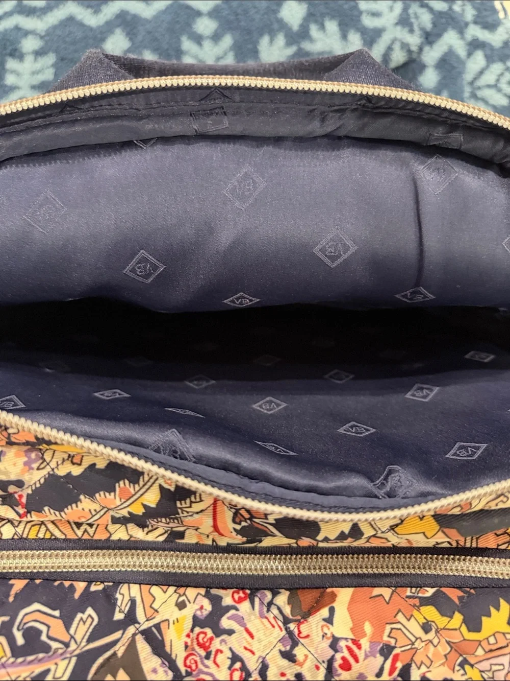 Vera Bradley Multicolor Paisley Print Backpack with Navy Trim. Very Large.